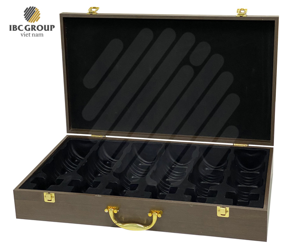 Hộp gỗ sơn mài 6 chai đơn giản, tinh tế